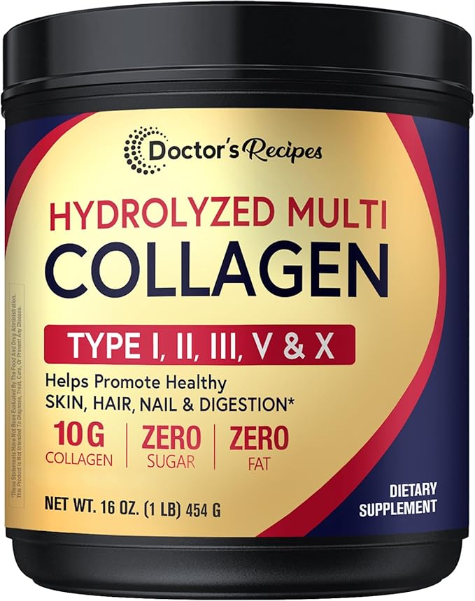 Doctor’s Recipes Multi Collagen Peptides Powder + Ultra Vitamin B Complex Bundle Grass-Fed Hydrolyzed Protein Types I II III V X Unflavored Easy-to-Dissolve Collagen All 8 Essential B Vitamins with