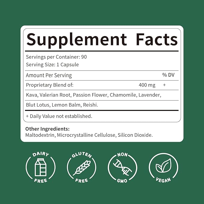 100% Pure Herbal Capsules Kava Extract for Calming Support Peaceful Sleep Support &amp Relaxation Support. 90Capsules
