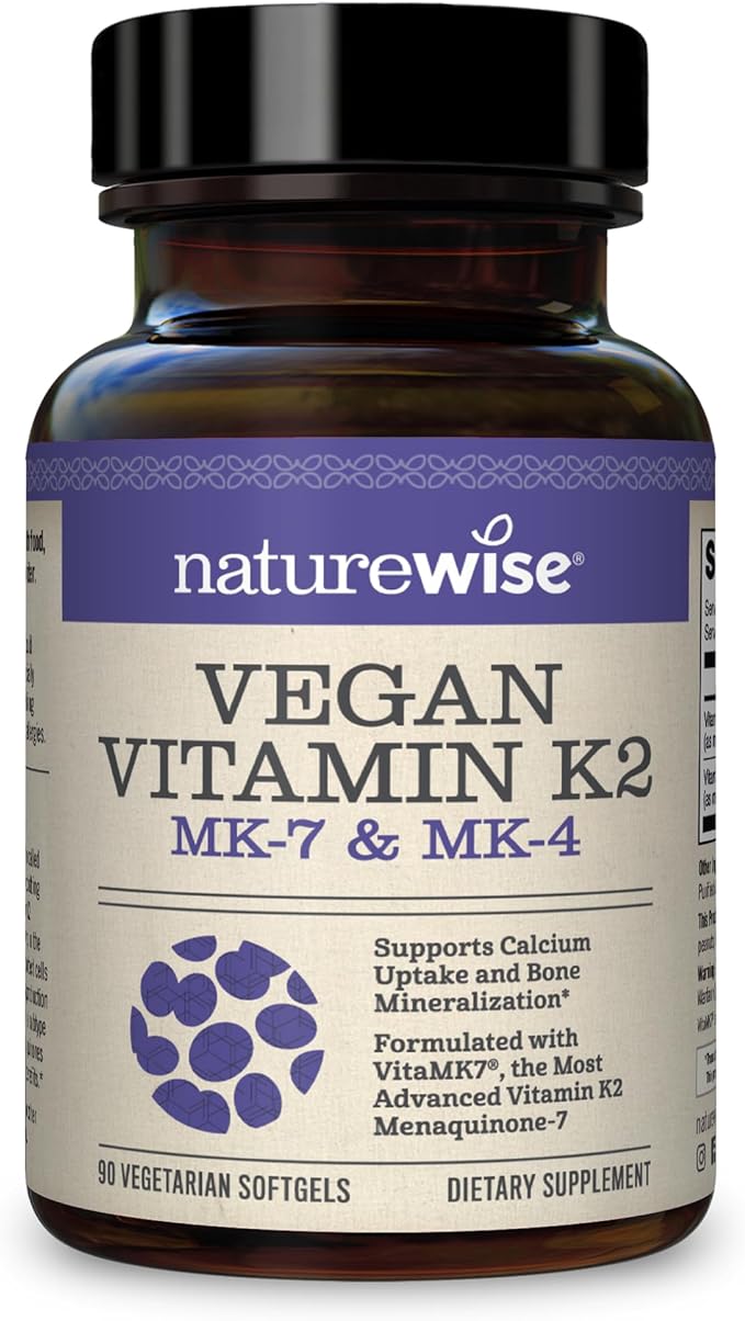 NatureWise Vegan Vitamin K2 100mcg &amp MK4 500mcg Bone Health - Vitamin D3 2000iu Immune Support 360 Count