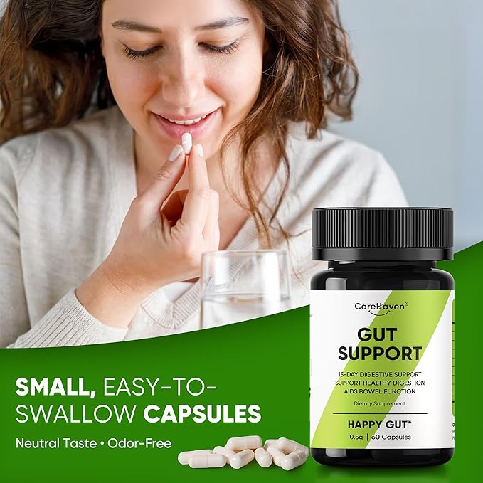 Gut Support Capsules - 15-Day Digestive Support with Psyllium Husk &amp Senna Leaf - Aids Bowel Function &amp Gut Wellness - 60 Active Capsules (2PCS)