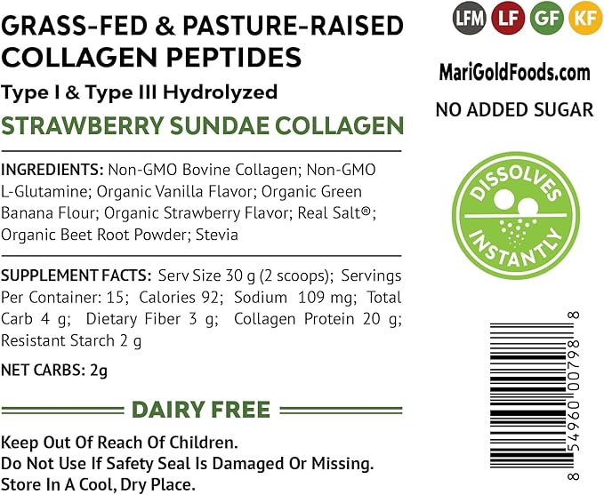 MariGold Hot Cocoa and Strawberry Sundae Collagen Bundle Grass-fed Type I &amp III Collagen Peptides