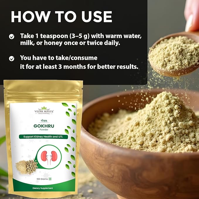 Gokhru Powder | 100% Pure &amp Natural Ayurvedic Herb | Traditionally Used to Balance Kidney Wellness &amp Urinary Wellness | 100g (Pack of 1)