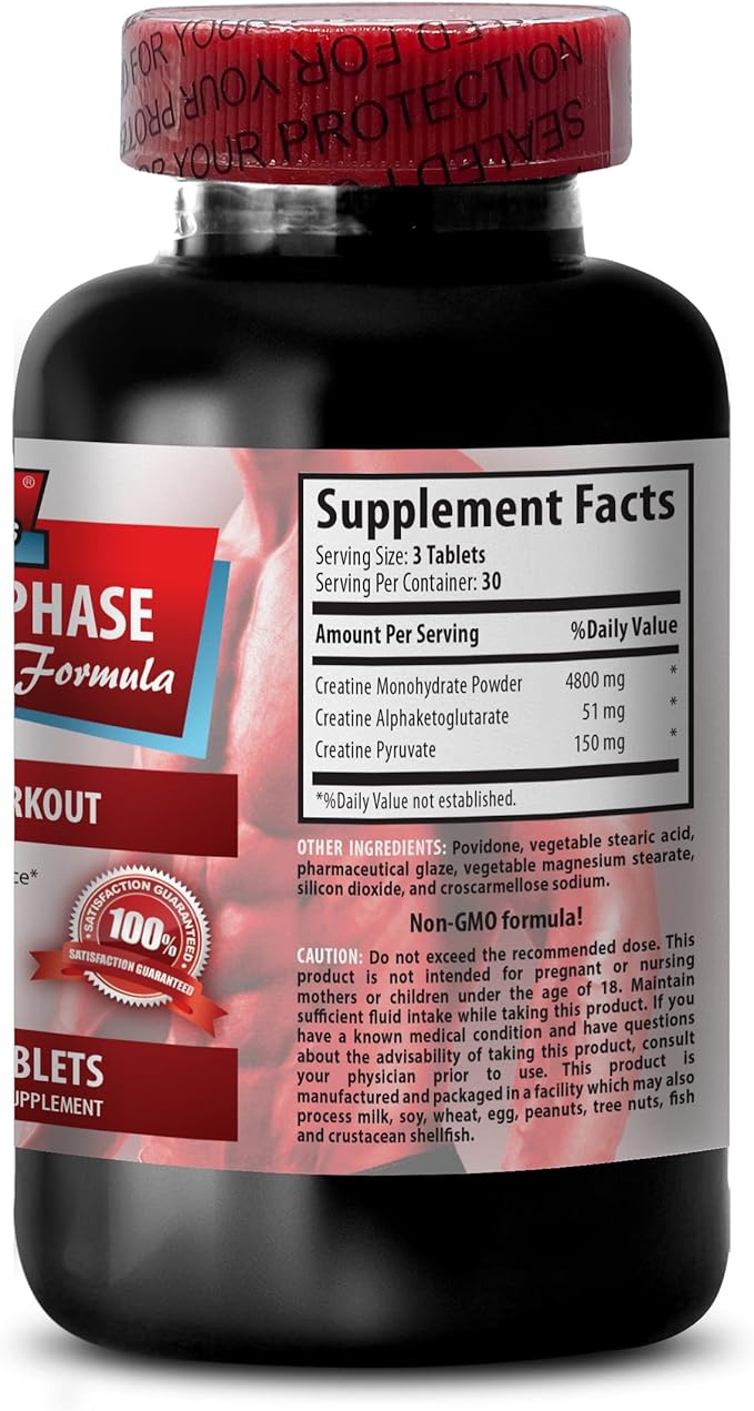Creatine Capsules - Creatine Tri Phase - Creatine Monohydrate Improves Short-Term Memory creatine for Muscle gain creatine Muscle Growth and Brain Improves anaerobic Capacity - 1 Bottle - 90 Tabs
