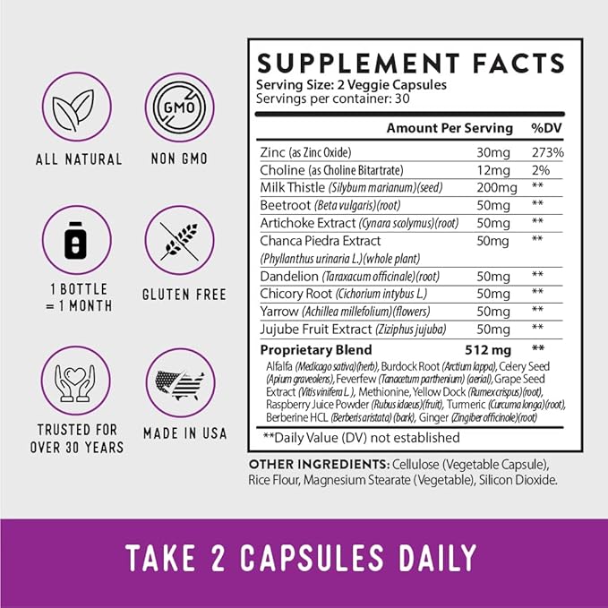 Dr. Barry's Total Liver Supplement with Milk Thistle Artichoke Dandelion Root Support Healthy Liver Function &amp Natural Cleanse Boost Immune System 60 Capsules