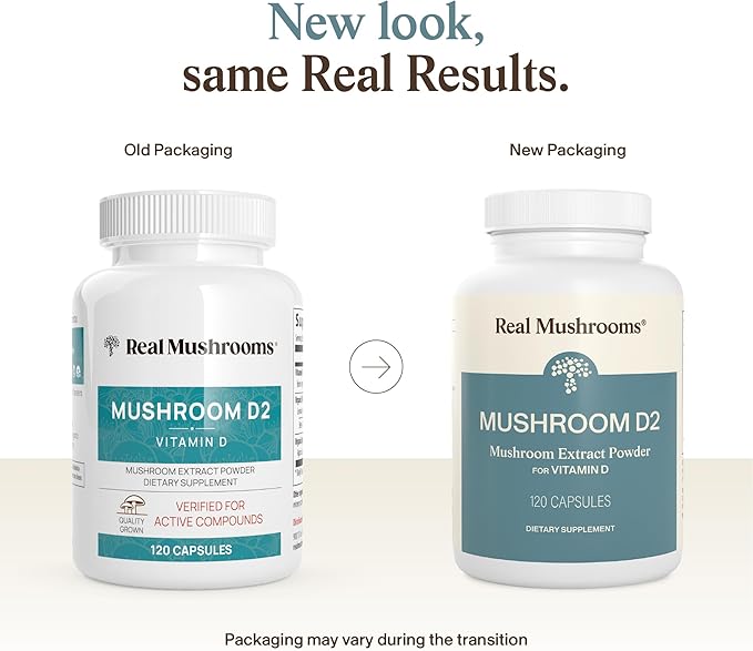 Real Mushrooms Vitamin D2 from Shiitake &amp Agaricus – Vegan Mushroom-Based D Supplement – Vitamins for Overall Wellness Support– Organic Non-GMO 1000 IU – 120 Count Functional Mushroom