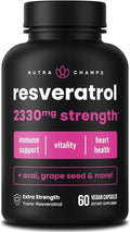 NutraChamps Resveratrol Supplement Extra Strength Formula for Healthy Aging Immune Support 60 Vegan Capsules with Trans-Resveratrol Green Tea Leaf Acai Berry &amp Grape Seed Extract