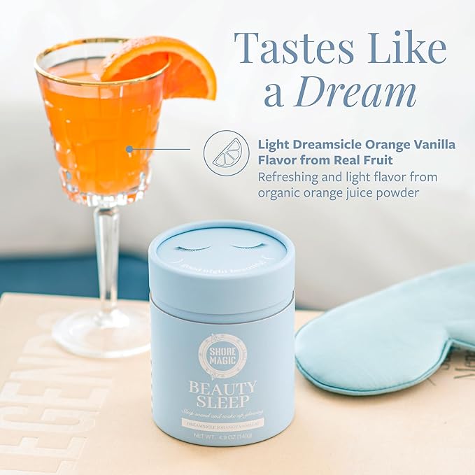 Shore Magic Beauty Sleep with Premium Marine Collagen – Hydrolyzed Type I-IV Peptides with Magnesium &amp L-Theanine Promotes Relaxation &amp Restful Sleep Orange-Vanilla Flavor Sugar-FreeMelato