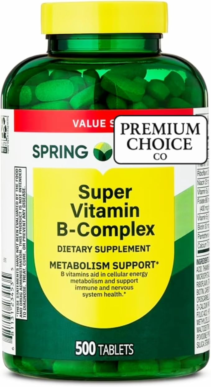 LightSpring Spring Valley Super B-Complex Tablets 500 Count Dietary Supplement with Exclusive Vitamins &amp Minerals A to Z - Better Ligth&ampSpring Guide (2 Items)