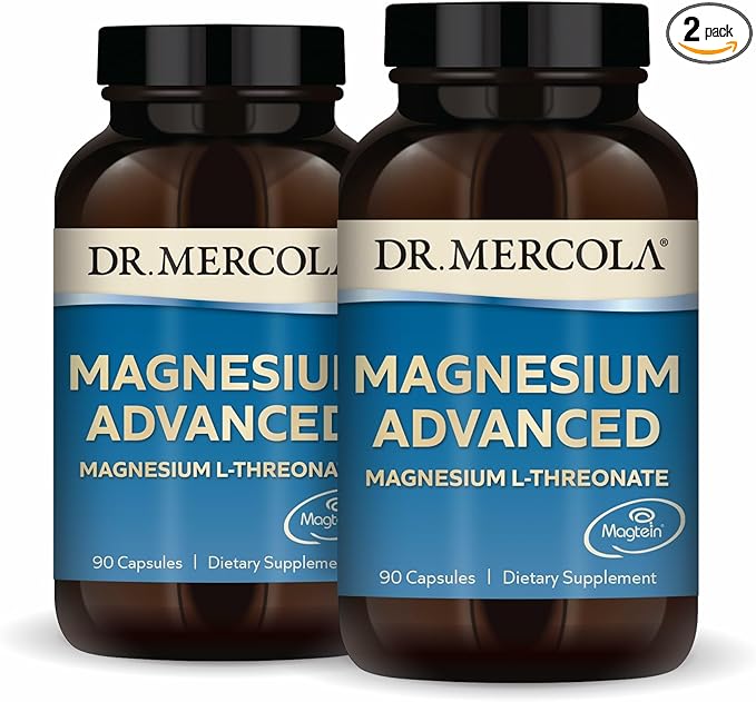 Dr. Mercola Magnesium Advanced - 2000 mg Magtein Magnesium L-Threonate - Supports Brain &amp Cellular Function - Superior Absorption - Non-GMO Gluten-Free &amp Soy-Free - 90 Capsules (2 Pack 60 S