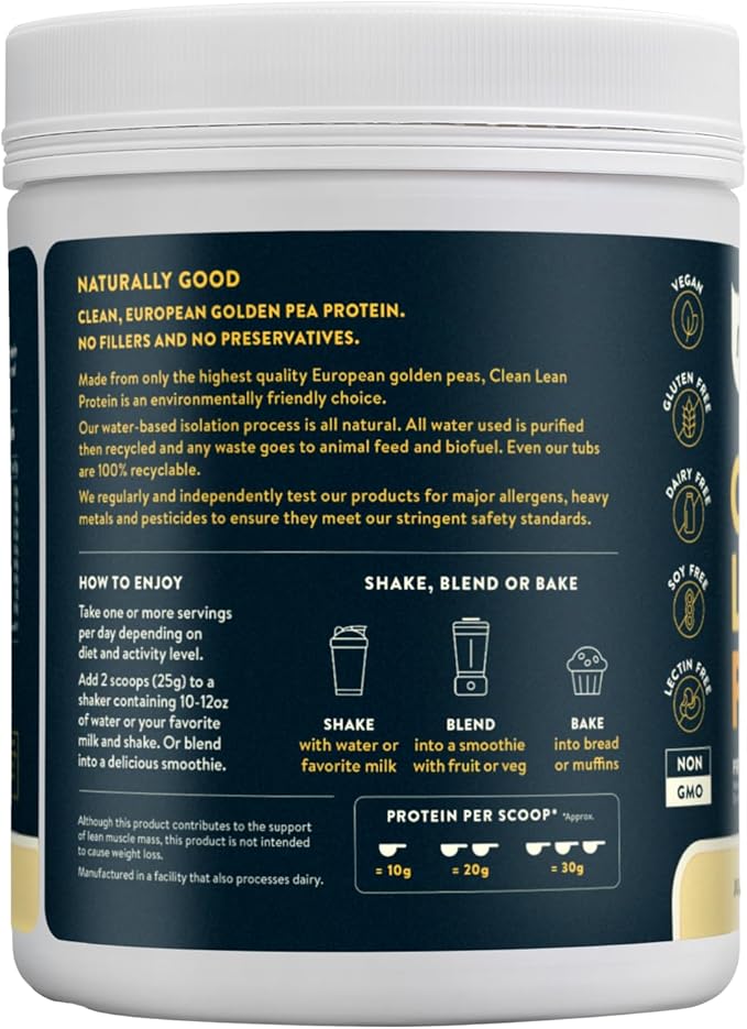 Nuzest - Pea Protein Powder - Clean Lean Protein Premium Vegan Plant Based Protein Powder Dairy Free Gluten Free GMO Free Protein Shake Just Natural (UNFLAVORED) 20 Servings 1.1 lb