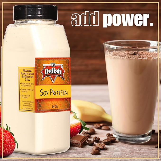 It's Delish Soy Protein Powder 14 OZ Large Jar | Plant-Based Bulk Protein Powder Unflavored for Drinks Shakes Meal Replacement | No Sugar Added Vegan Gluten &amp Milk Free Keto Kosher