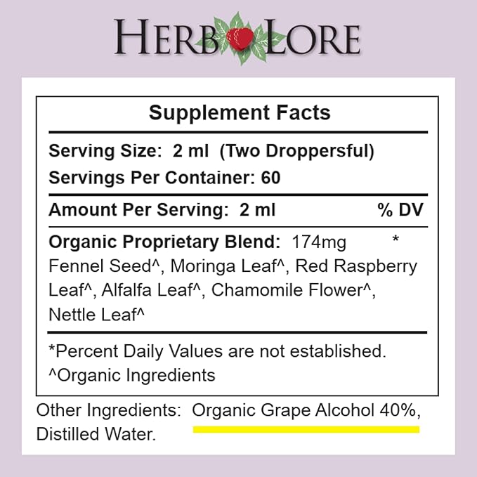 Herb Lore Organic Nursing Tincture - Liquid Lactation Support Drops to Increase Breast Milk Supply with Moringa and Fennel - Fenugreek Free Breastfeeding Supplement (4 fl oz)