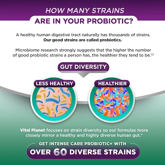 Vital Planet - Intense Care Colon &amp Constipation Probiotics Plus Organic Prebiotics Postbiotics Parabiotics Complete 4-in-1 Health Supplement for Adults 65 Billion CFU 66 Strains 30 ct
