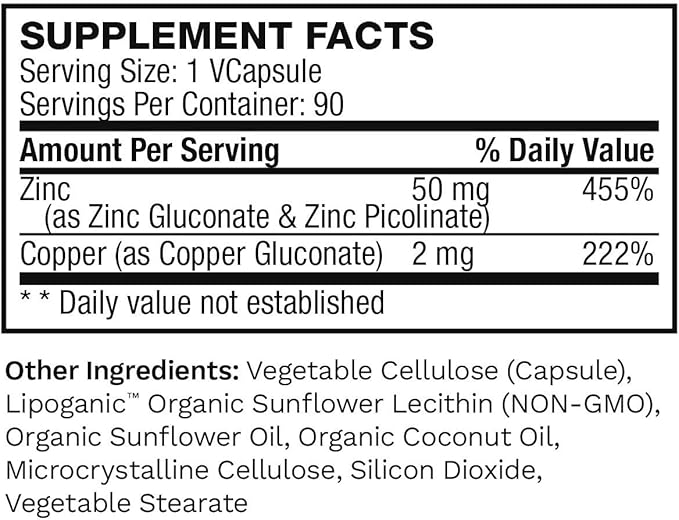 Liposomal Pure Zinc Picolinate Supplement with Copper Immune Support Metabolism and Skin Health | High Potency for Adults Men &amp Women | Powerful Antioxidant | 90 Capsules (Pack of 3)