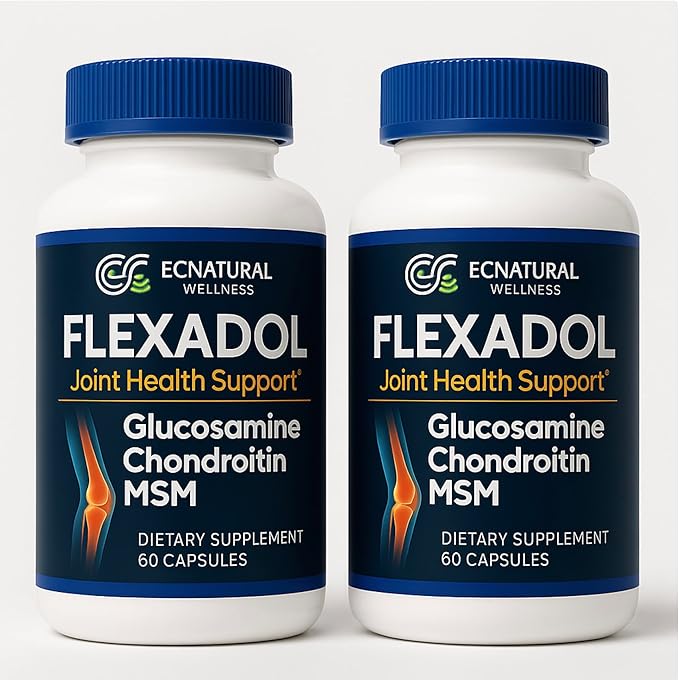 FLEXADOL 2-Pack – Glucosamine Chondroitin MSM | General Joint Support | Mobility &amp Flexibility Focus | Daily Routine Companion | 2 Bottles 60 Capsules Each Flex - Solution