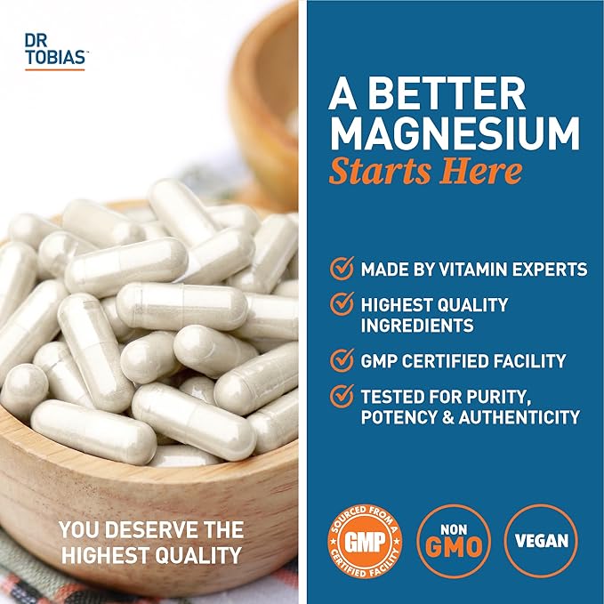Dr. Tobias Magnesium Bisglycinate - High Absorption Magnesium Buffered Chelate Complex 200 mg per Capsule | Supports Energy Muscle Bone &amp Joint Health - Non-GMO Magnesium Supplement 120 Capsule