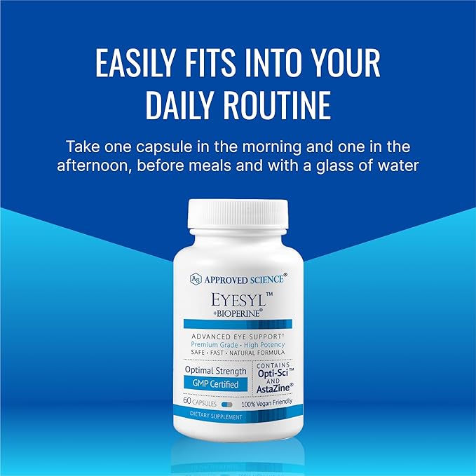 Approved Science EyeSyl - Eye Support Supplement - Chromium Picolinate Taurine Lutein Zeaxanthin Bilberry BioPerine - 1 Month Supply - 60 Capsules - Made in The USA
