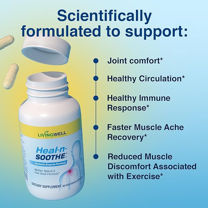 HEAL-N-SOOTHE &amp Super Joint Support Supplements Bundle- Proteolytic Enzymes (Bromelain &amp Papain) Glucosamine MSM &amp Turmeric for Strong Joints Flexibility &amp Body Wellness – 180 Caps