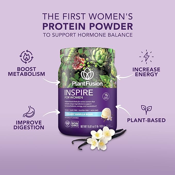 PlantFusion Inspire Plant Protein Powder for Women - Low Carb Protein Powder for Lean Muscle Support - Keto Gluten Free Soy Free Non-Dairy No Sugar Non-GMO - Rich Chocolate 1 lb