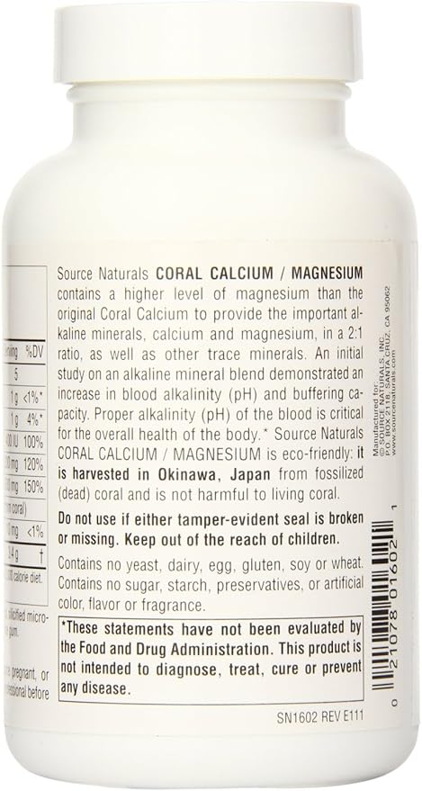 Source Naturals Coral Calcium &amp Magnesium 2:1 Ratio - 90 Tablets