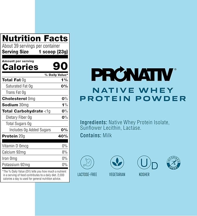 100% Whey Native Protein Powder Unflavored 2 lb Made from Farm Fresh Milk No Artificial Flavors or Preservatives for Muscle Health and Recovery Lactose Free