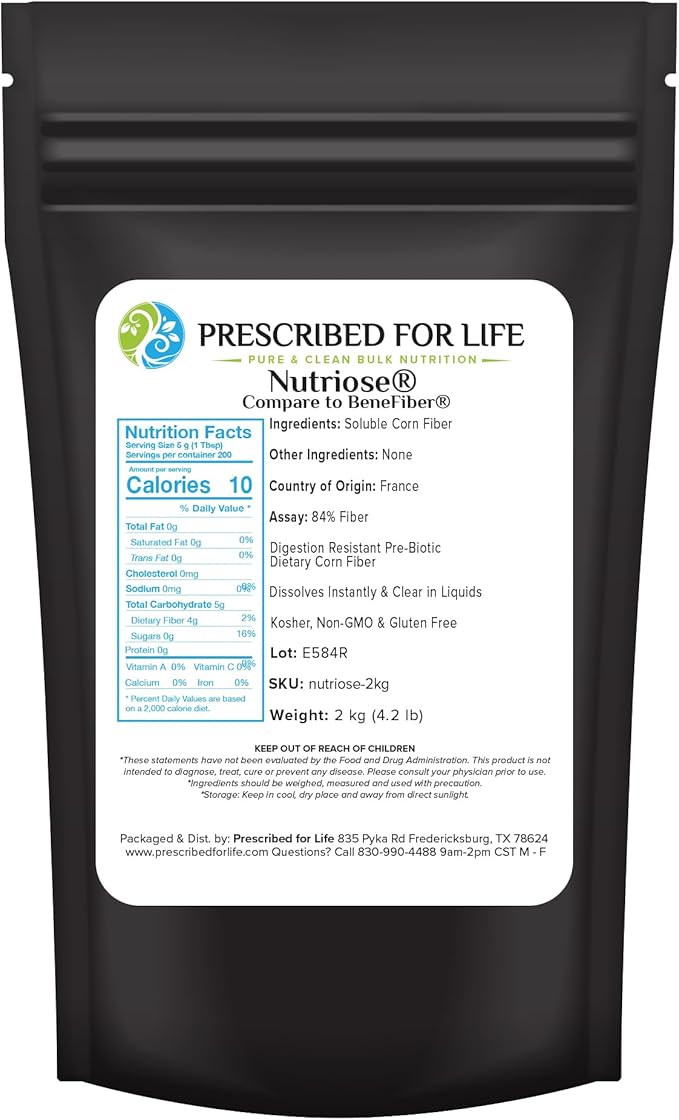 Prescribed For Life Nutriose Powder Natural Fiber Supplement Prebiotic Soluble Corn Fiber for Adults Gluten Free Vegan Non GMO (2kg)