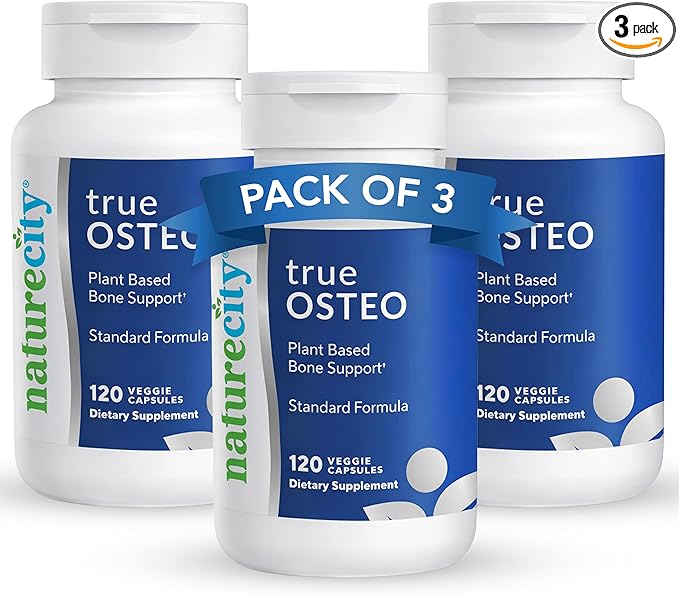NatureCity True-Osteo Plant-Based Supplement for Bone Strength | AlgaeCal Calcium &amp Magnesium Plant-Based Vitamin D3 Vitamin K2 Silicon| Gentle on Stomach (360 Capsules)