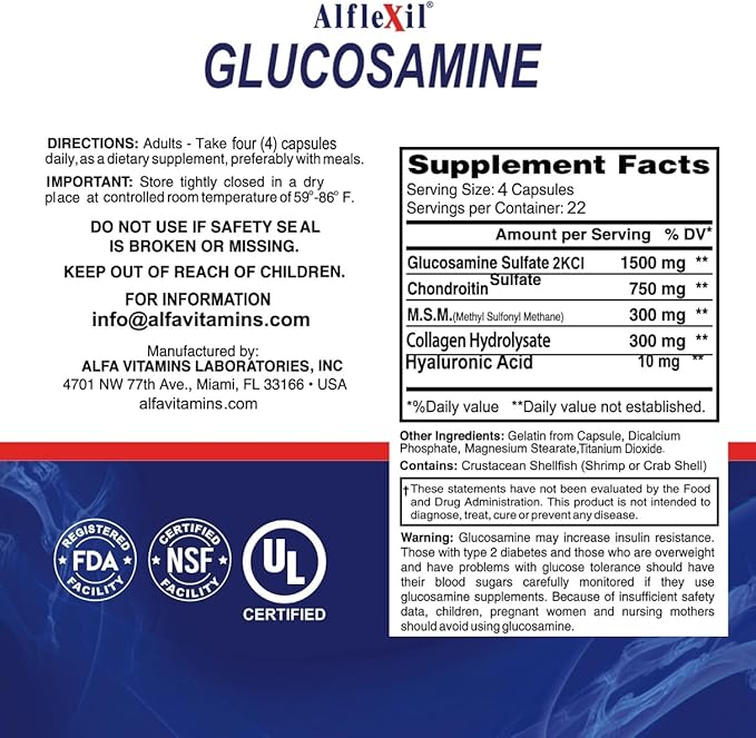 Premium Glucosamine &amp Chondroitin Nutritional Supplement - Healthy Joint Bone &amp Knee Support - Rich in MSM &amp Collagen - Organic Natural Ingredients - Made in USA - 90 Capsules - 4 Pack