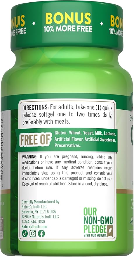 Nature's Truth CoQ10 200mg Softgels | 50 Count | Enhanced Absorption Supplement | Plus Black Pepper Extract | Non-GMO Gluten Free