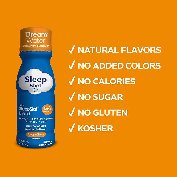 Dream Water Sleep Aid Supplement Drink Melatonin 5mg GABA 5-HTP 2.5 oz Sleep Water Snoozeberry + Immunity Sleepy Citrus 24-Pack