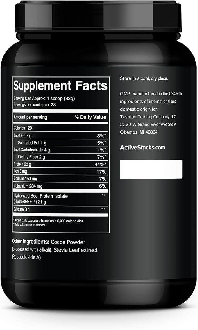 Beef Protein Powder Chocolate - Dairy Free 22g Protein Just 4 Ingredients - Hydrolyzed Beef Isolate for Keto Paleo &amp Carnivore Diets - 28 Servings 2 lb