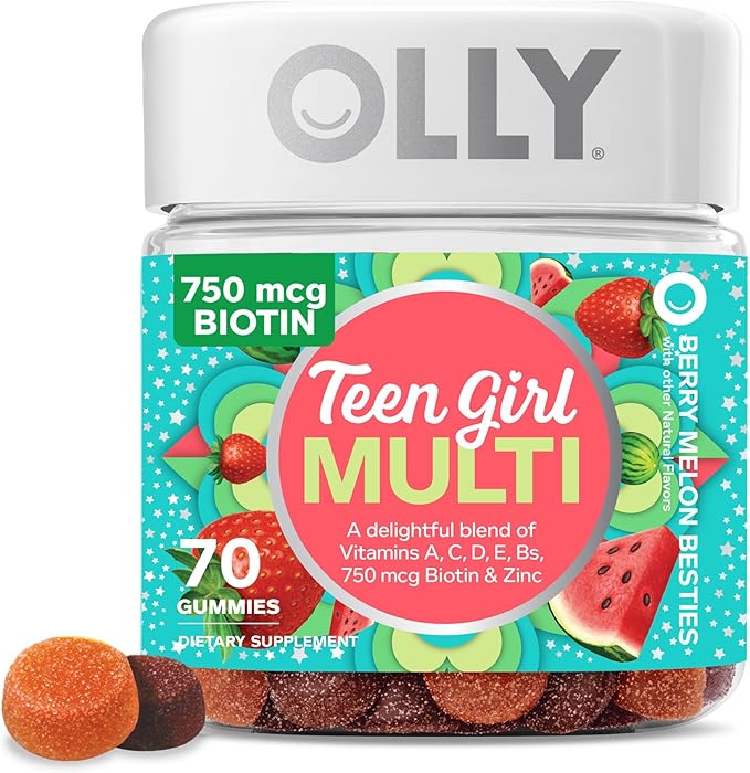 OLLY Teen Girl Multi Gummy Healthy Skin and Immune Support 15 Essential Vitamins 70 Count Gummy Active Immunity+Elderberry 45 Gummies Berry Flavor
