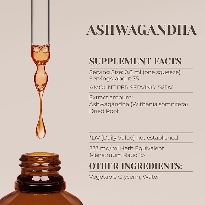Ashwagandha Alcohol-Free Natural Tincture Extract Immune System Booster Liquid Drops Made from 100% Ashwagandha (Withania somnifera) Dried Root (2 fl oz)