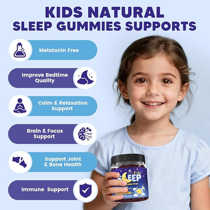Kids Sleep Gummies Melatonin Free - with Magnesium Glycinate Lemon Balm L-Theanine &amp GABA - Calming Relaxation Support Natural Sleep Quiet Mind - Berry Flavor Non-Habit Forming 120 Count