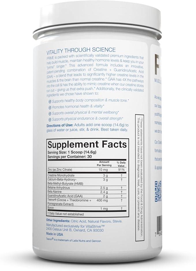 DRINK HRW Prime Men’s Health Supplement: Enhance Muscle Strength Vitality Scientifically Validated Premium Ingredients Boost Energy Endurance with Creatine + GAA Pro (Peach Mango 30 Servings)