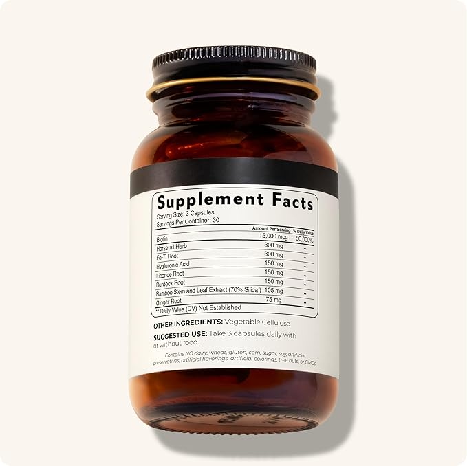 Blisque - Natural Beauty Supplement for Nail Strength Hair Growth and Skin Care | with Biotin &amp Hyaluronic Acid | Doctor Approved | Vegan and Non-GMO | 90 Capsules