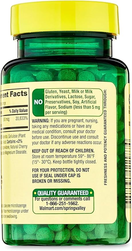 Sublingual B12 500 mcg- Spring Valley 500 mg Cherry Flavor 200 ct (Pack of 1) Set with Basket Goods Store