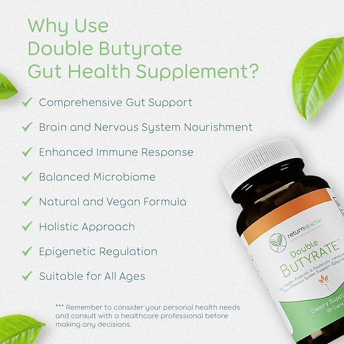 Double Butyrate Gut Health Supplement | Probiotic &amp Postbiotic Digestive Supplements for Gut Support | Enhances Immune Brain &amp Nervous System Function | Odor-Free Formula | 120 caps