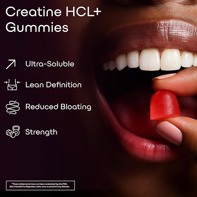 Creatine HCL+ 2000mg Female Performance Complex – Sugar-Free Vegan Raspberry Flavor – Chewable Gummies for Women 90 Count
