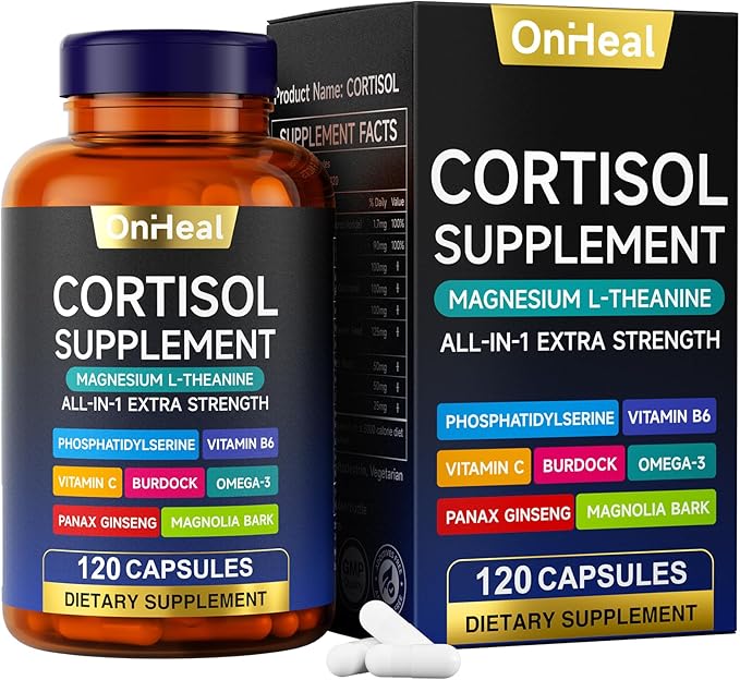 Cortisol Supplement with Aspalathus Linariifolius Magnesium L-Theanine - for Men and Women - Stress Relief Sleep Support Detoxification Reduction &amp Control - 120 Capsules