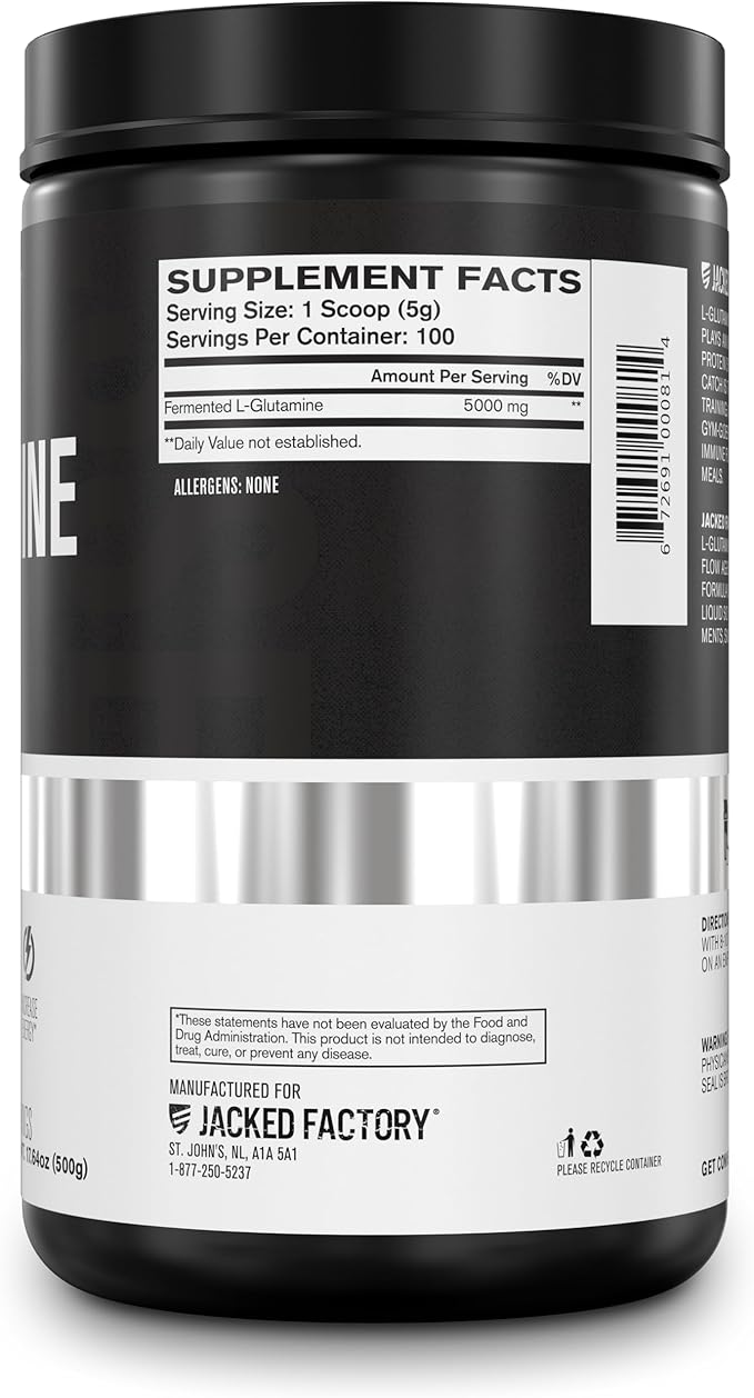 Jacked Factory Creatine Monohydrate Powder 425g 85 SV &amp L-Glutamine Supplement 500g 100 SV - No Artficial Fillers Unflavored