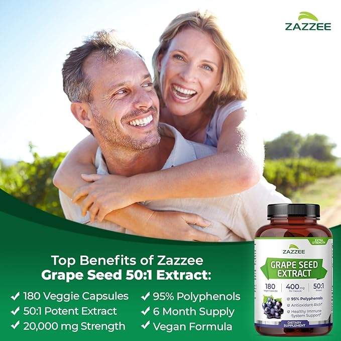 Zazzee Polyphenol Anti Aging Bundle | Antioxidant Rich 50:1 Grape Seed Extract Capsules and Organic Blueberry Extract Supplement | Non-GMO Vegan &amp ISO Lab Tested (120 Servings Each)