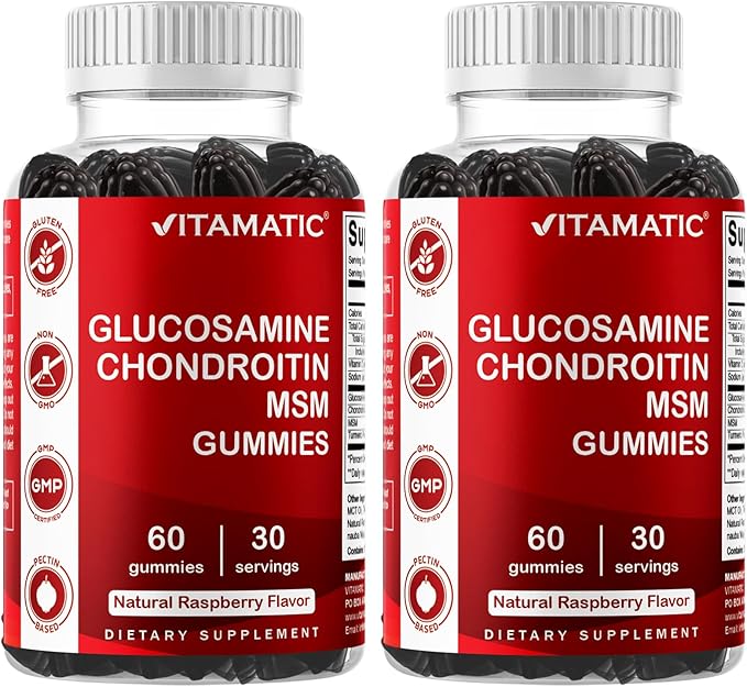 Vitamatic Glucosamine Chondroitin Gummies with MSM &amp Vitamin E – Joint Support – 60 Pectin-Based Gummies per Bottle – Pack of 2 (Total 120 Count)