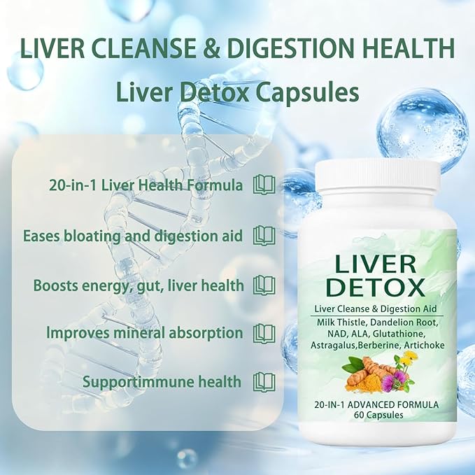 Liver Cleanse Detox &amp Repair Capsules 20-in-1 Liver Detox Supplement with Dandelion Root Turmeric Milk ThistleArtichoke Leaf for Liver Cleanse &amp Digestion Aid Health 60 Capsules