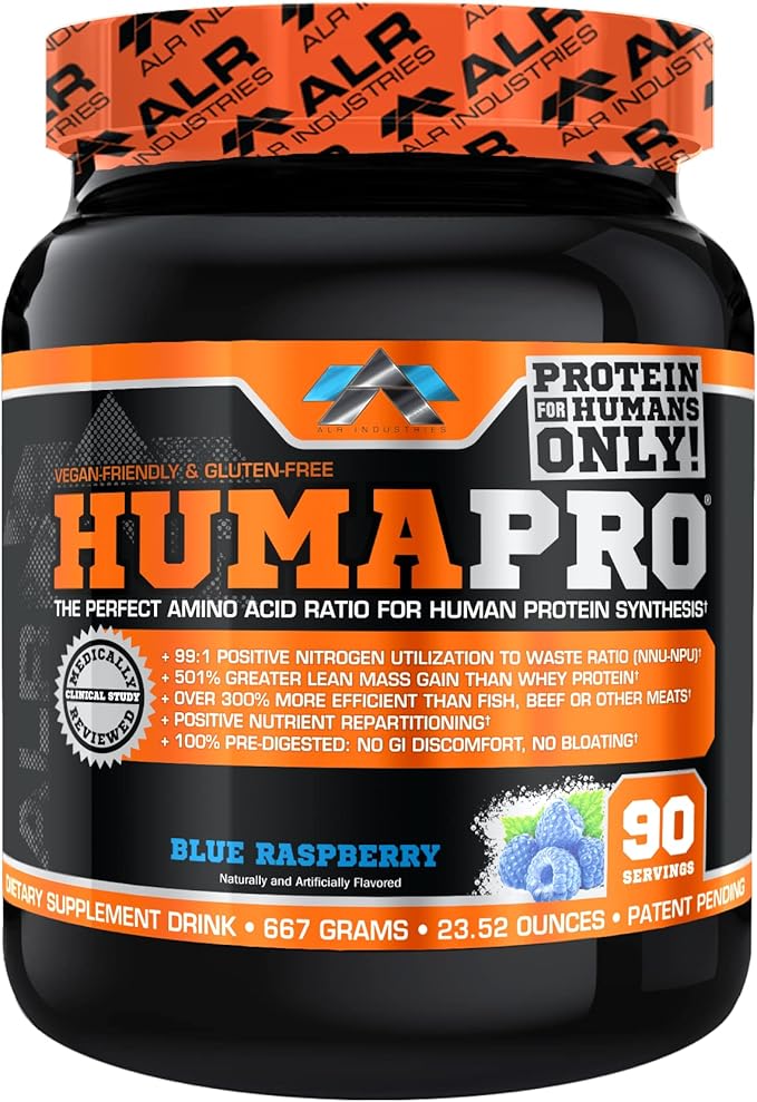 Humapro | Amino Acids Protein Matrix for Humans | 99% Utilization for Lean Muscle | Vegan Gluten Free | 667g / 90 Servings (Blue Raspberry)