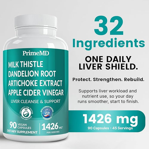 32-in-1 Liver Support with Milk Thistle Supplement – Liver Detox with Silymarin Artichoke Extract &amp Beetroot Powder – Comprehensive Wellness Formula for Liver Cleanse – 1426mg (90 count) (Pack of
