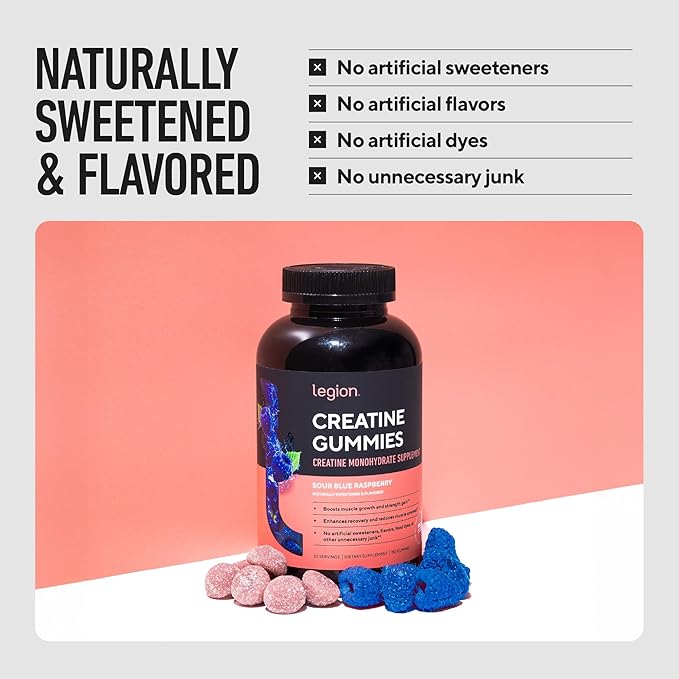 LEGION Creatine Monohydrate Gummies – Clean Chewable Creatine Supplement for Strength Endurance &amp Muscle Recovery – 30 Sour Watermelon Flavor Servings – No Artificial Flavors or Sweeteners