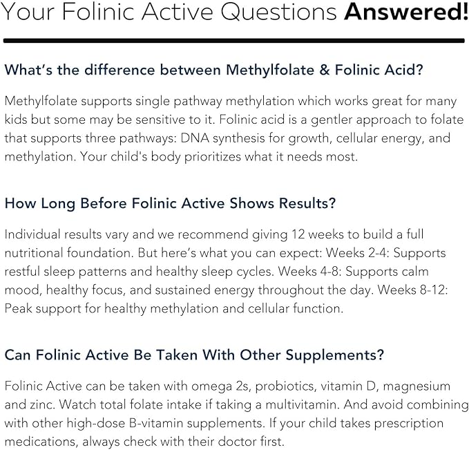 Organic FolinicActive Kids - Folinic Acid + B12 B6 &amp B2 Cofactors - Gentle Methylation Support for Mood Energy &amp Cognition Age Adjustable Dosing for Kids 1-18 Non GMO Vegan Berry Flavor