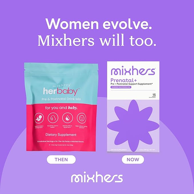 MIXHERS Prenatal + Pre + Postnatal Vitamins Drink Mix | Formulated with Vitamin A C D E &amp K | Summer Watermelon Flavor | 15 Stick Packets | 1 Pack