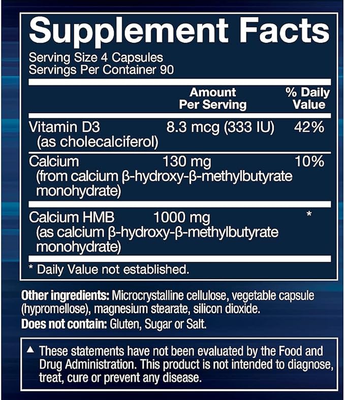 BodyTech HMB + Vitamin D3 - Supports Muscle Growth and Strength (360 Vegetable Capsules)